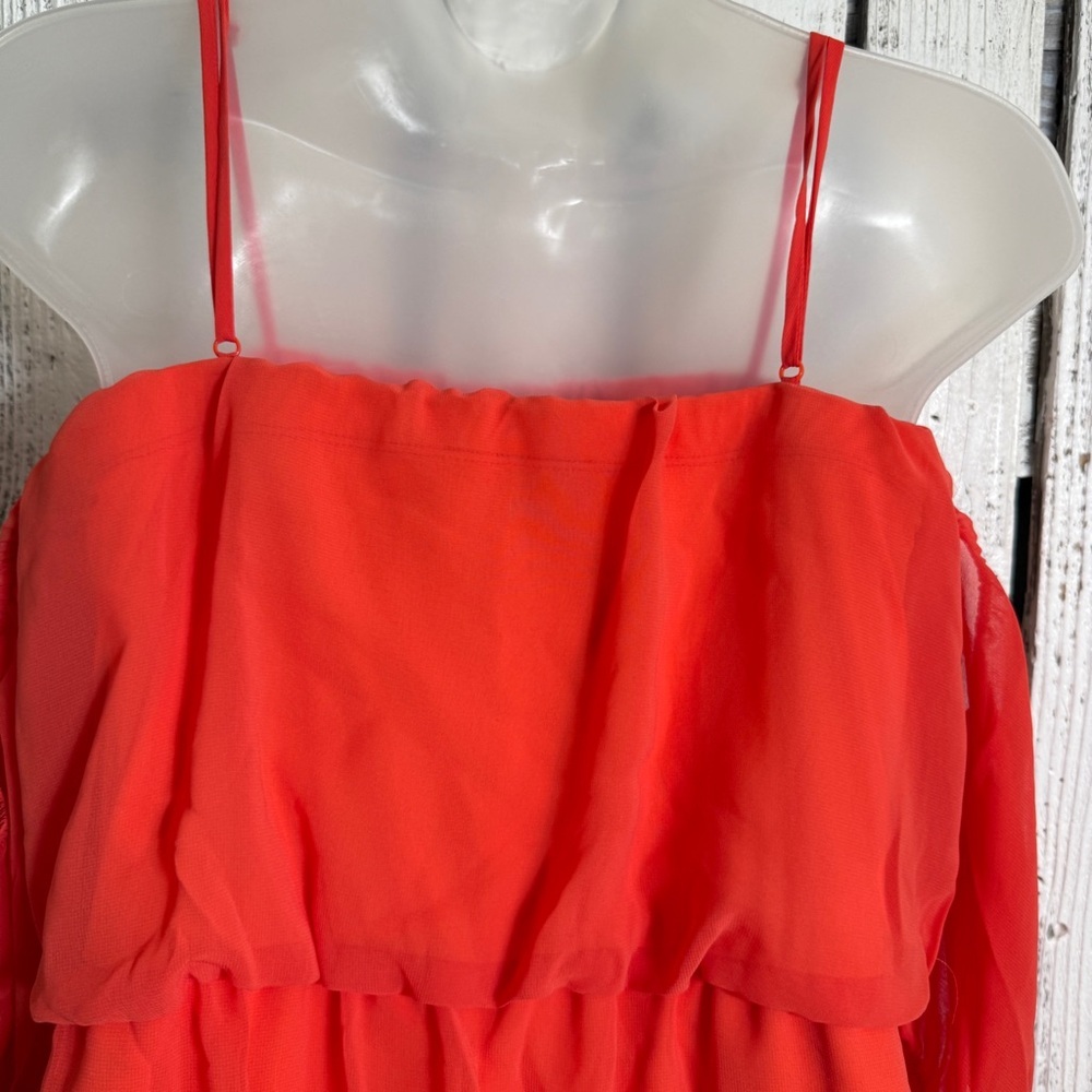 City Of Triangles Off Shoulder Dress Size Medium Short Elastic Waist Orange Boho - Picture 12 of 15